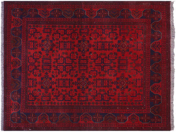 handmade Tribal Biljik Khal Muhammadi Red Blue Hand Knotted RECTANGLE 100% WOOL area rug 5x6